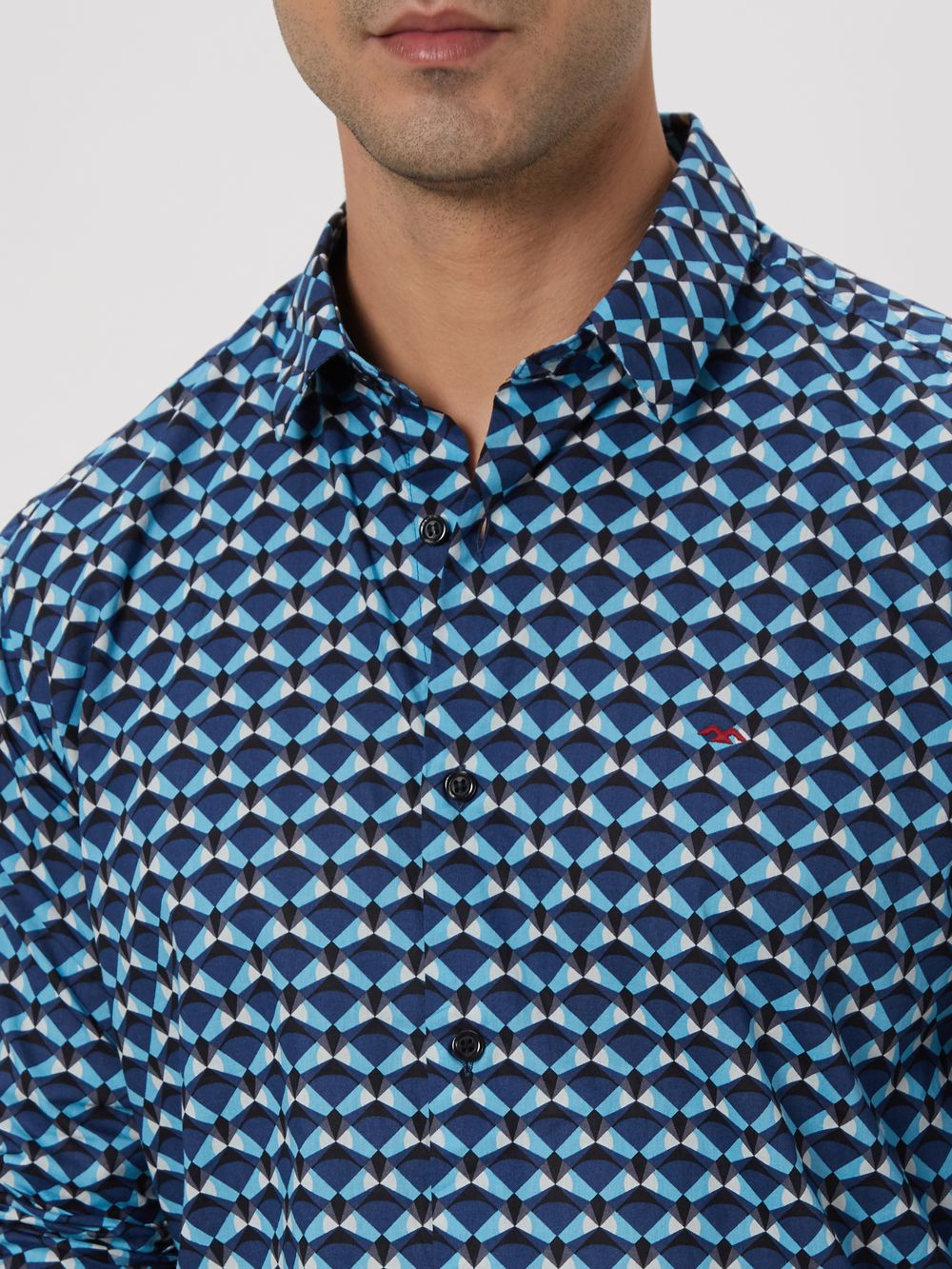 Mid Blue Geometric Print Shirt