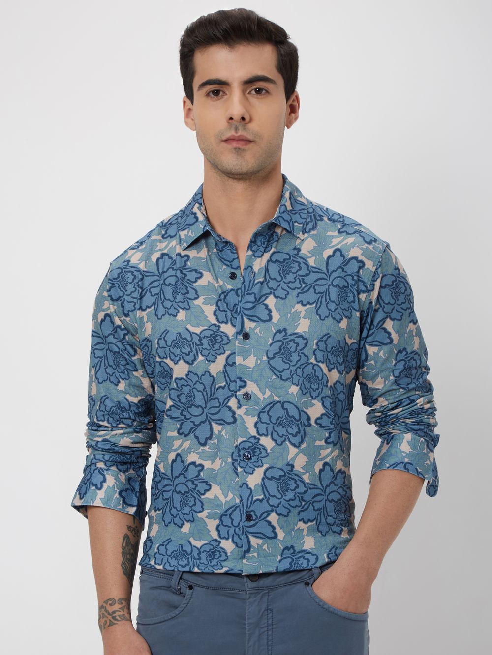Blue Floral Print Shirt
