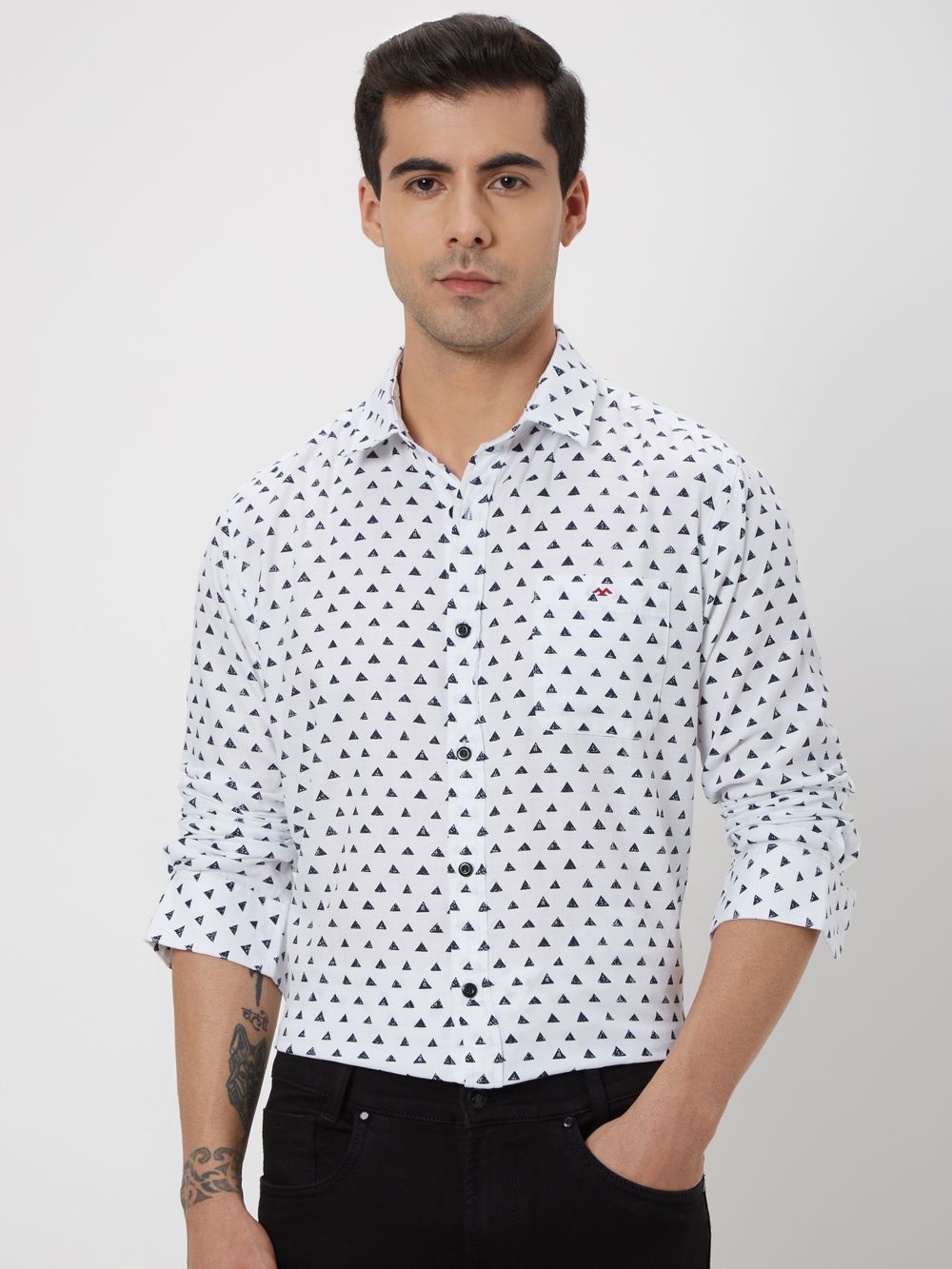 White Geometric Print Shirt