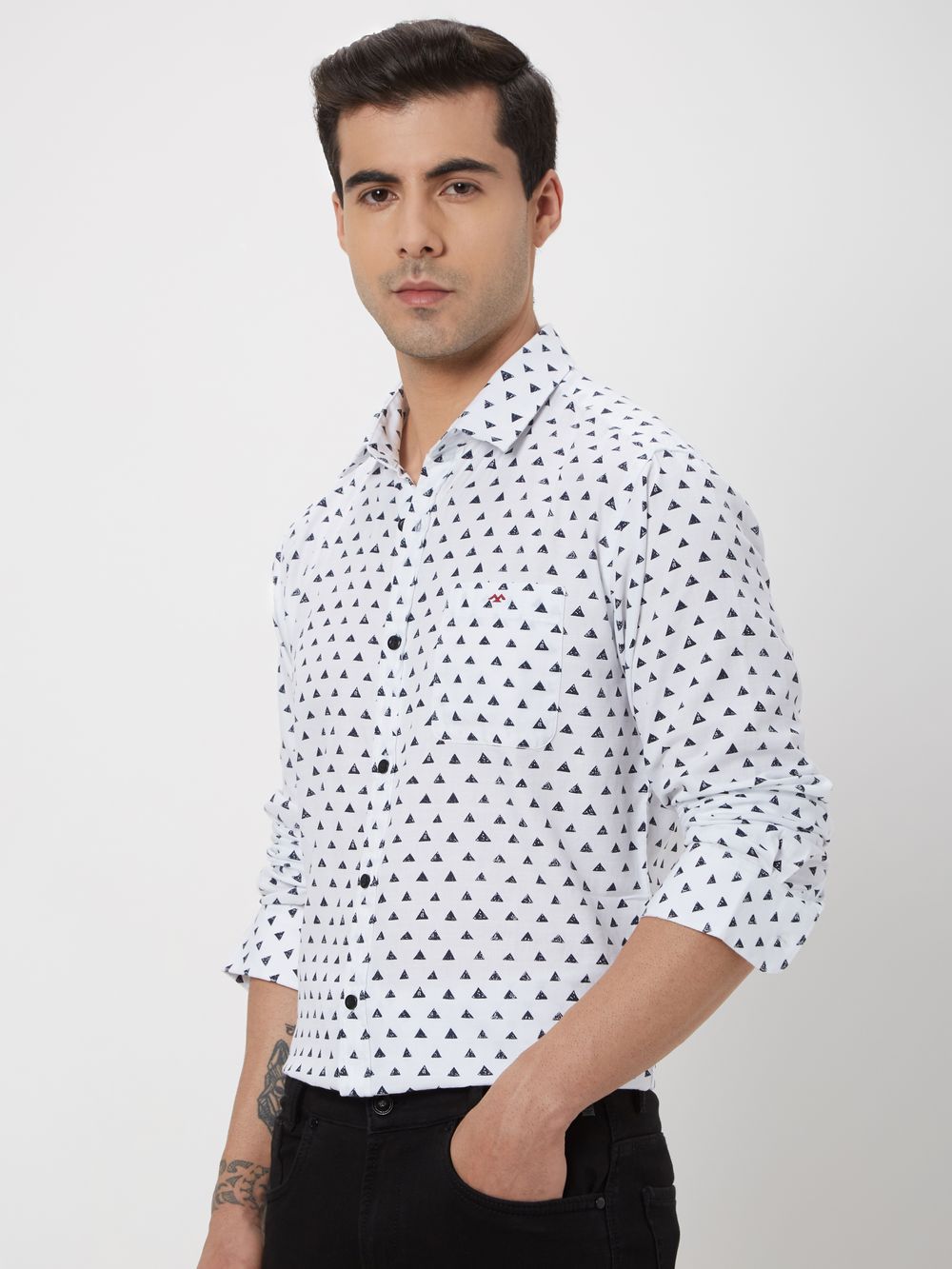 White Geometric Print Shirt