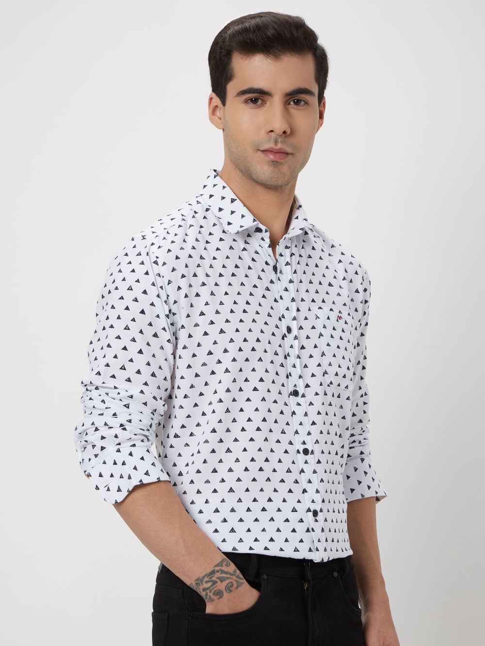 White Geometric Print Shirt