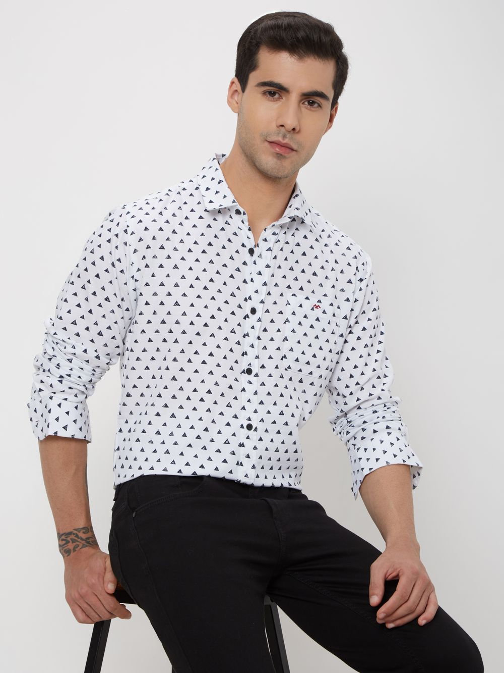 White Geometric Print Shirt