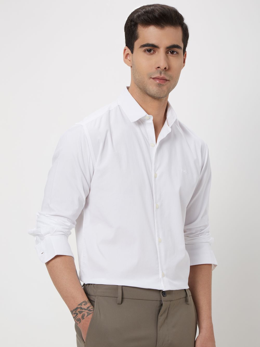 White Stretch Plain Shirt