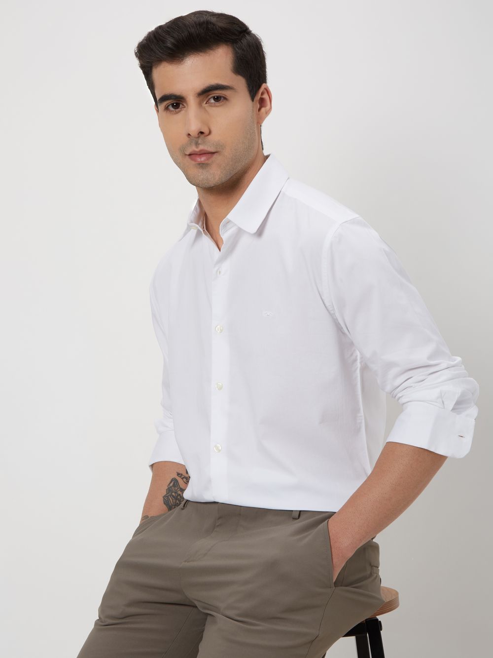 White Stretch Plain Shirt