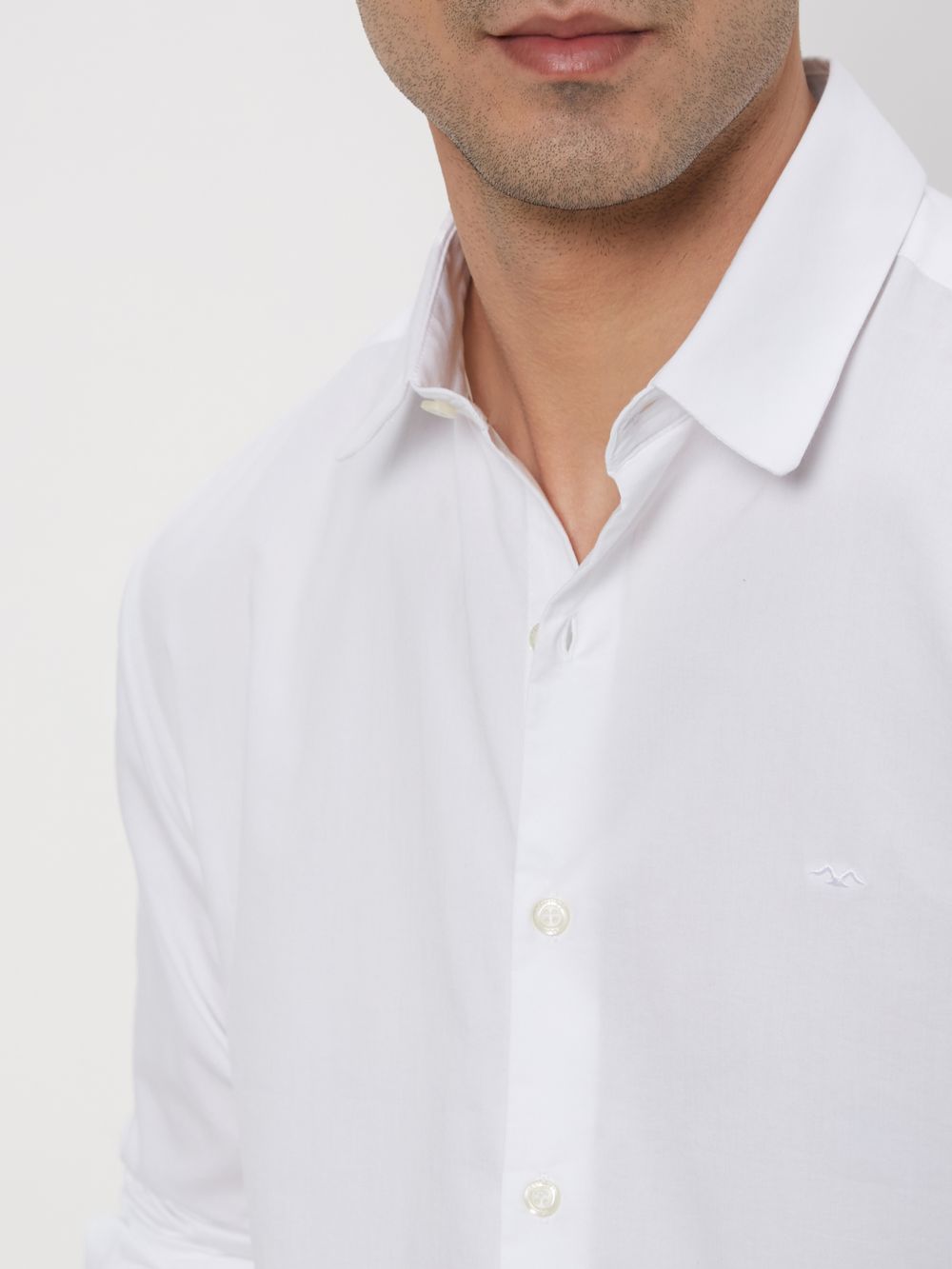 White Stretch Plain Shirt