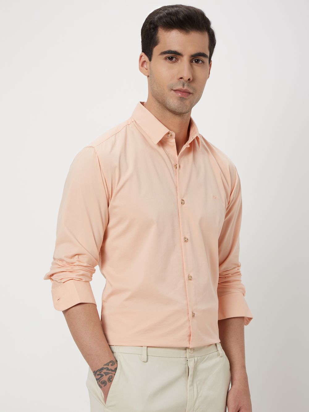 Peach Stretch Plain Shirt