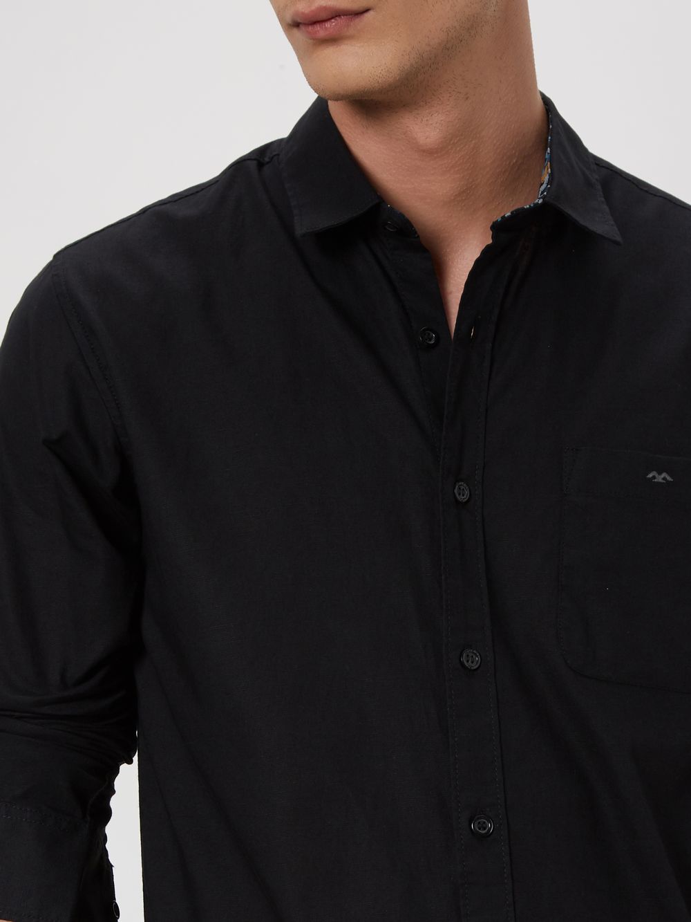 Black Cotton Linen Plain Shirt 