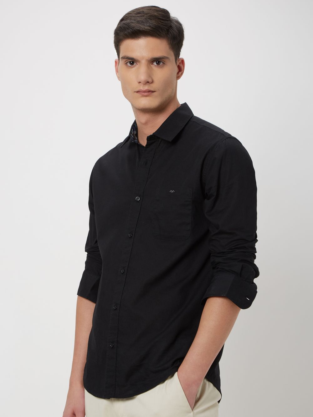 Black Cotton Linen Plain Shirt 