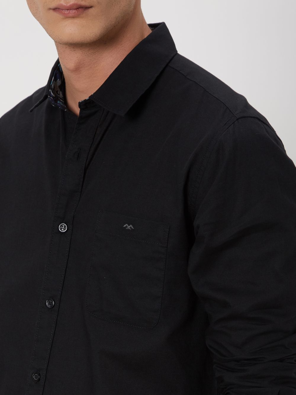Black Cotton Linen Plain Shirt 
