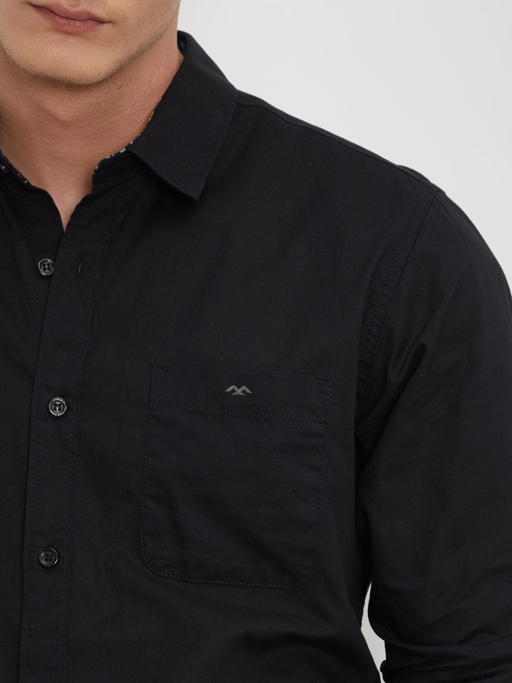 Black Cotton Linen Plain Shirt 