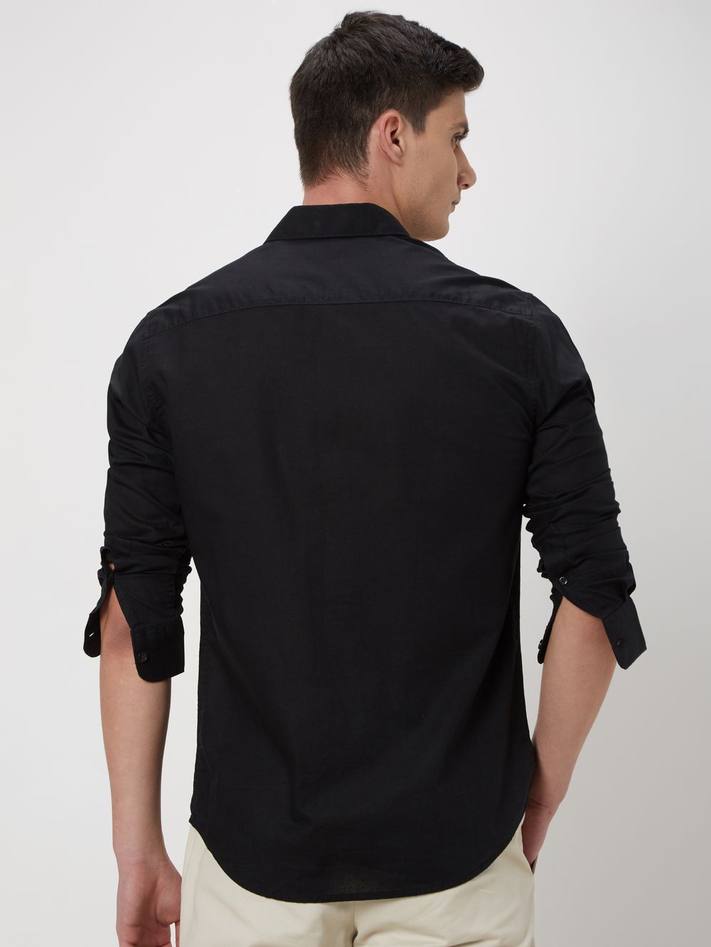 Black Cotton Linen Plain Shirt 