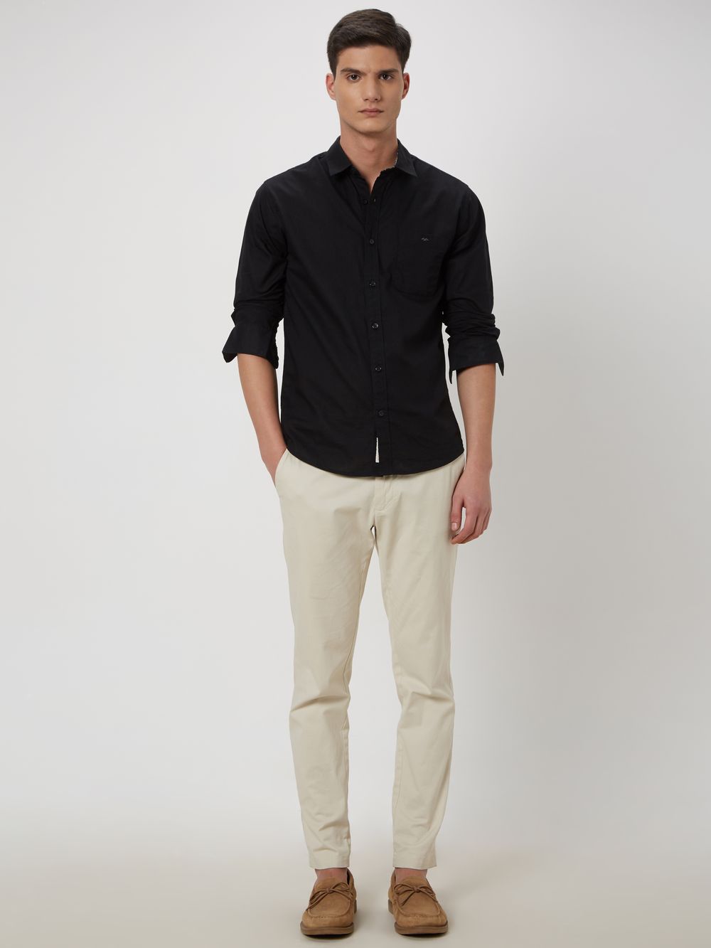 Black Cotton Linen Plain Shirt 