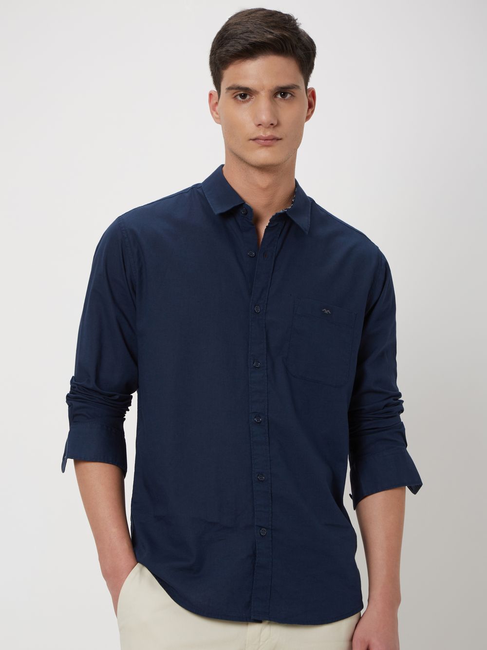 Navy Cotton Linen Plain Shirt