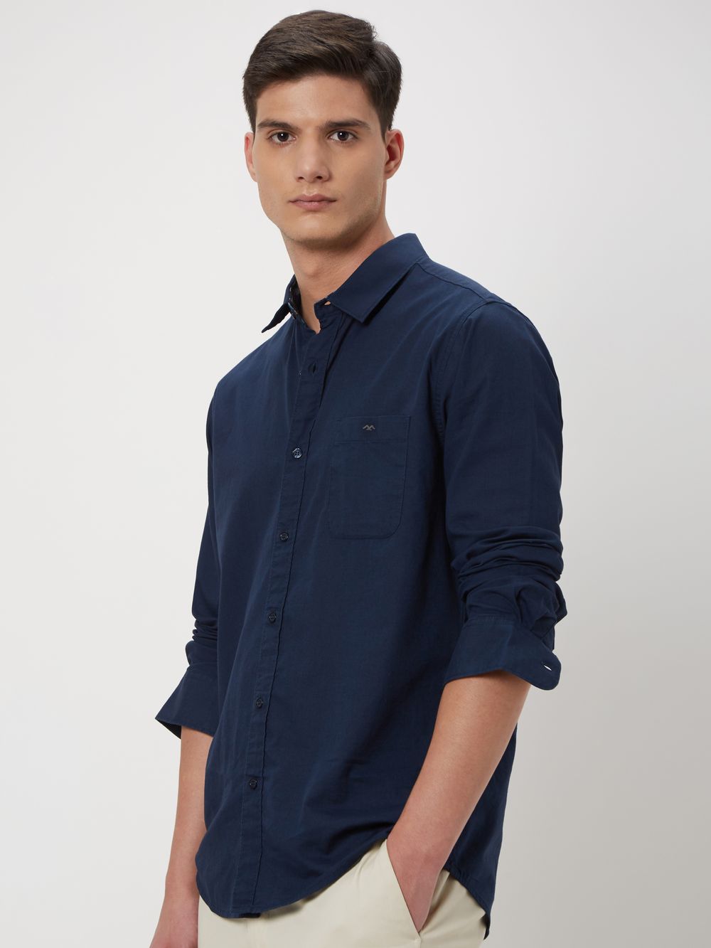 Navy Cotton Linen Plain Shirt