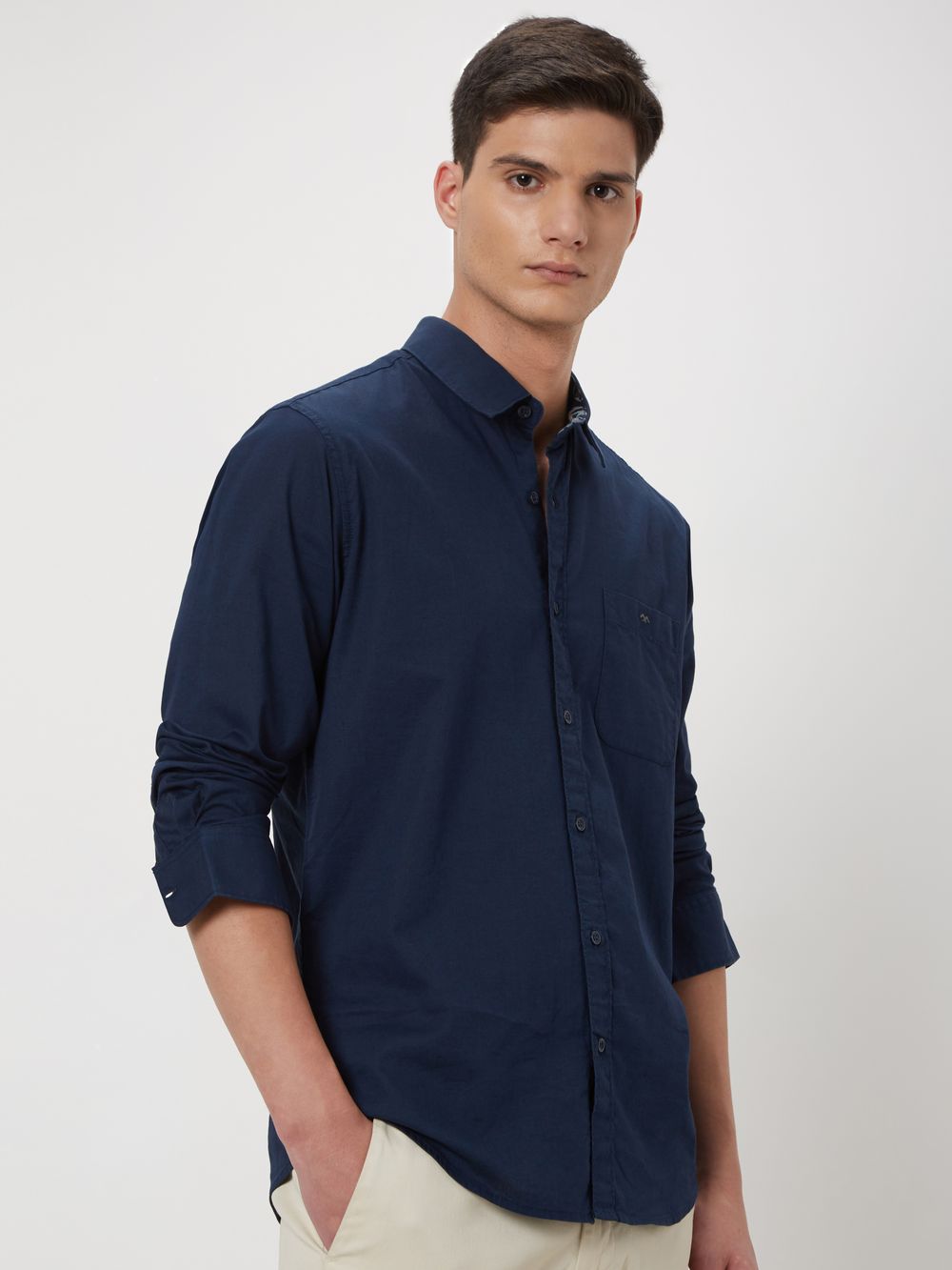 Navy Cotton Linen Plain Shirt