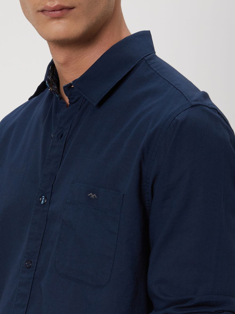 Navy Cotton Linen Plain Shirt