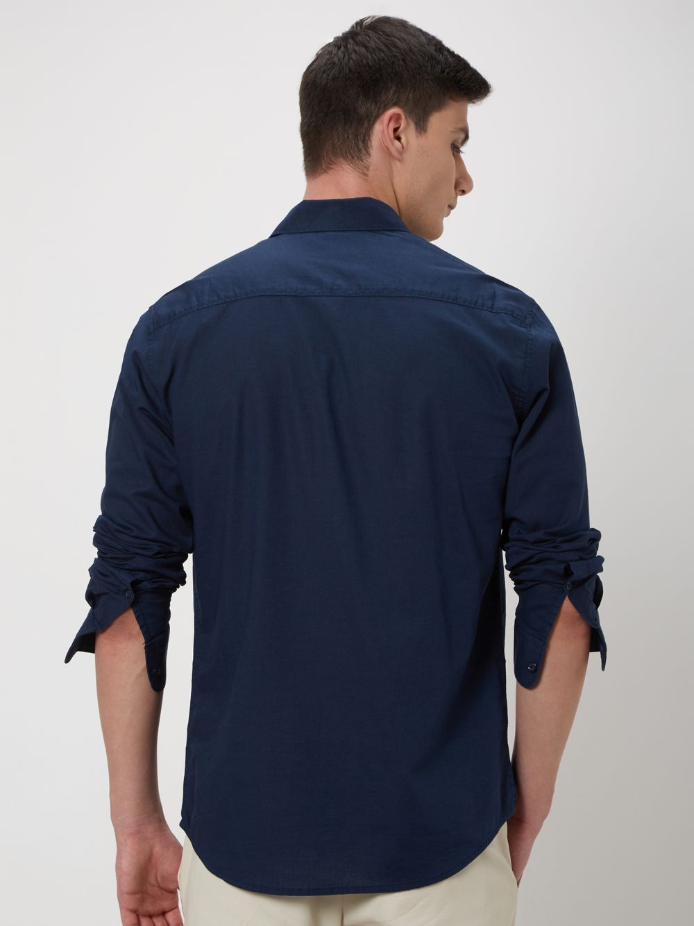 Navy Cotton Linen Plain Shirt