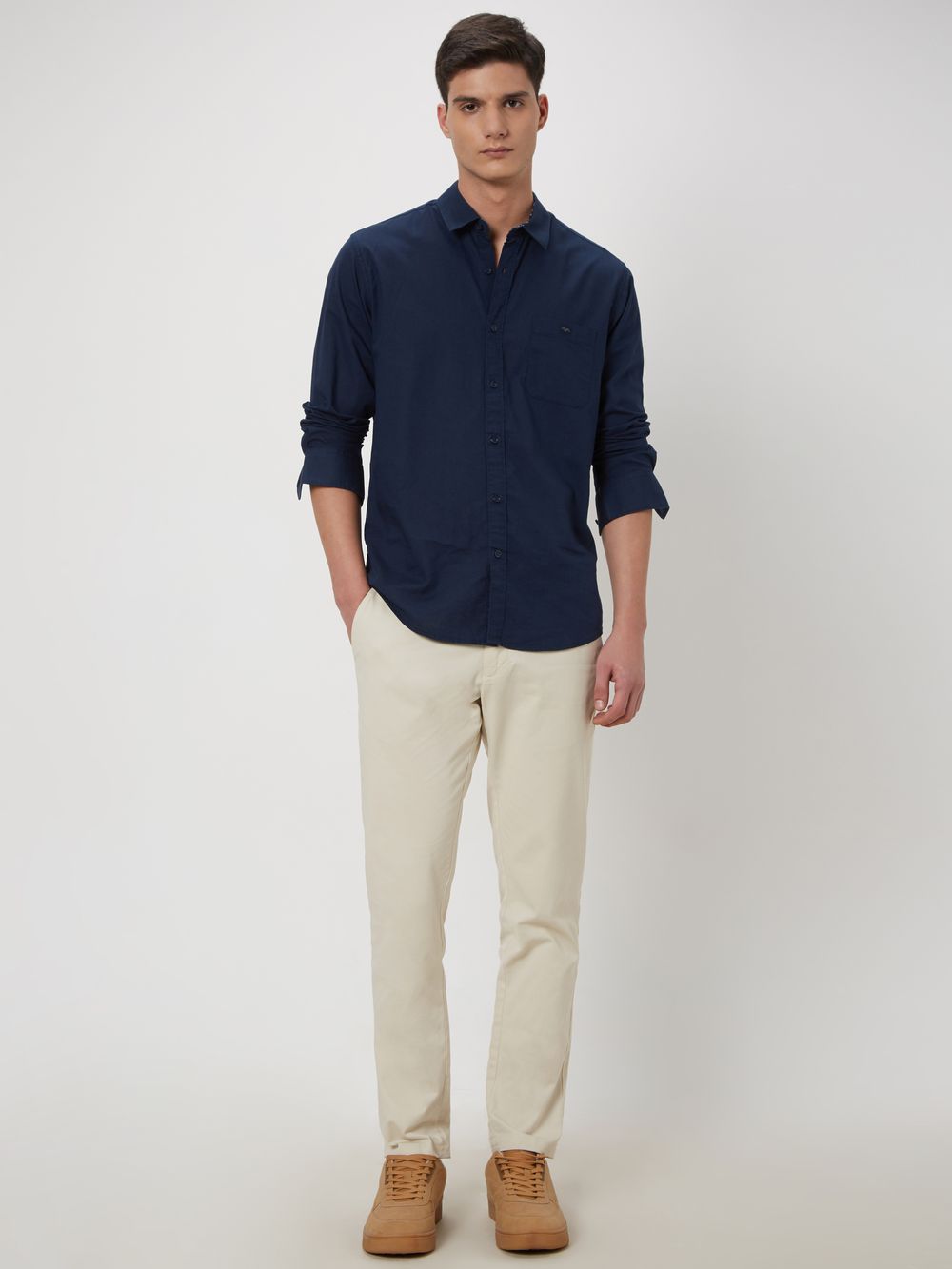 Navy Cotton Linen Plain Shirt