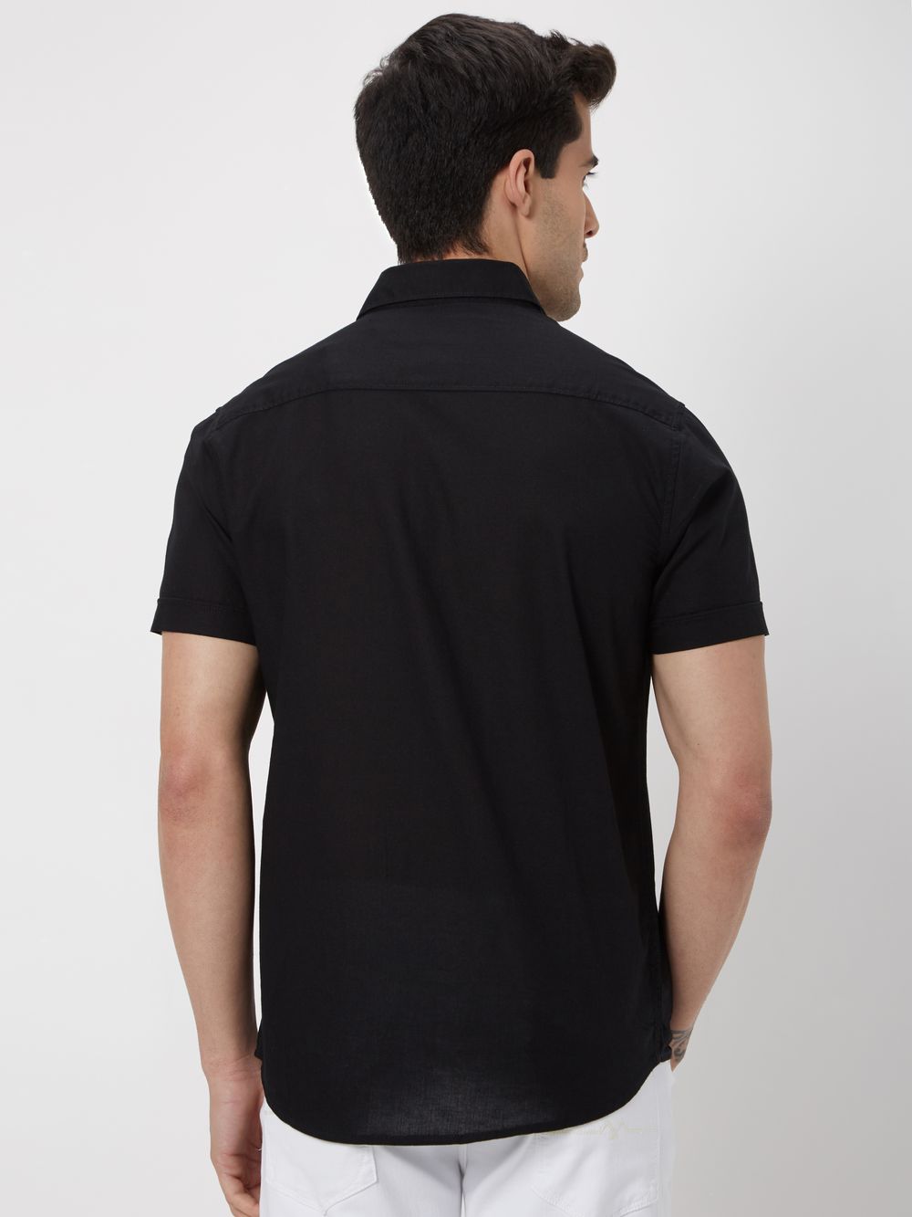 Black Cotton Linen Plain Shirt