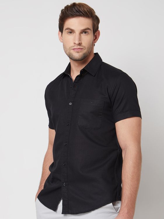 Buy Black Cotton Linen Plain Slim Fit Casual Shirt Online at Muftijeans