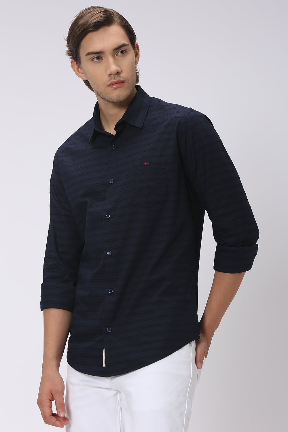 Buy Navy & Textured Dobby Shirt Online at Muftijeans