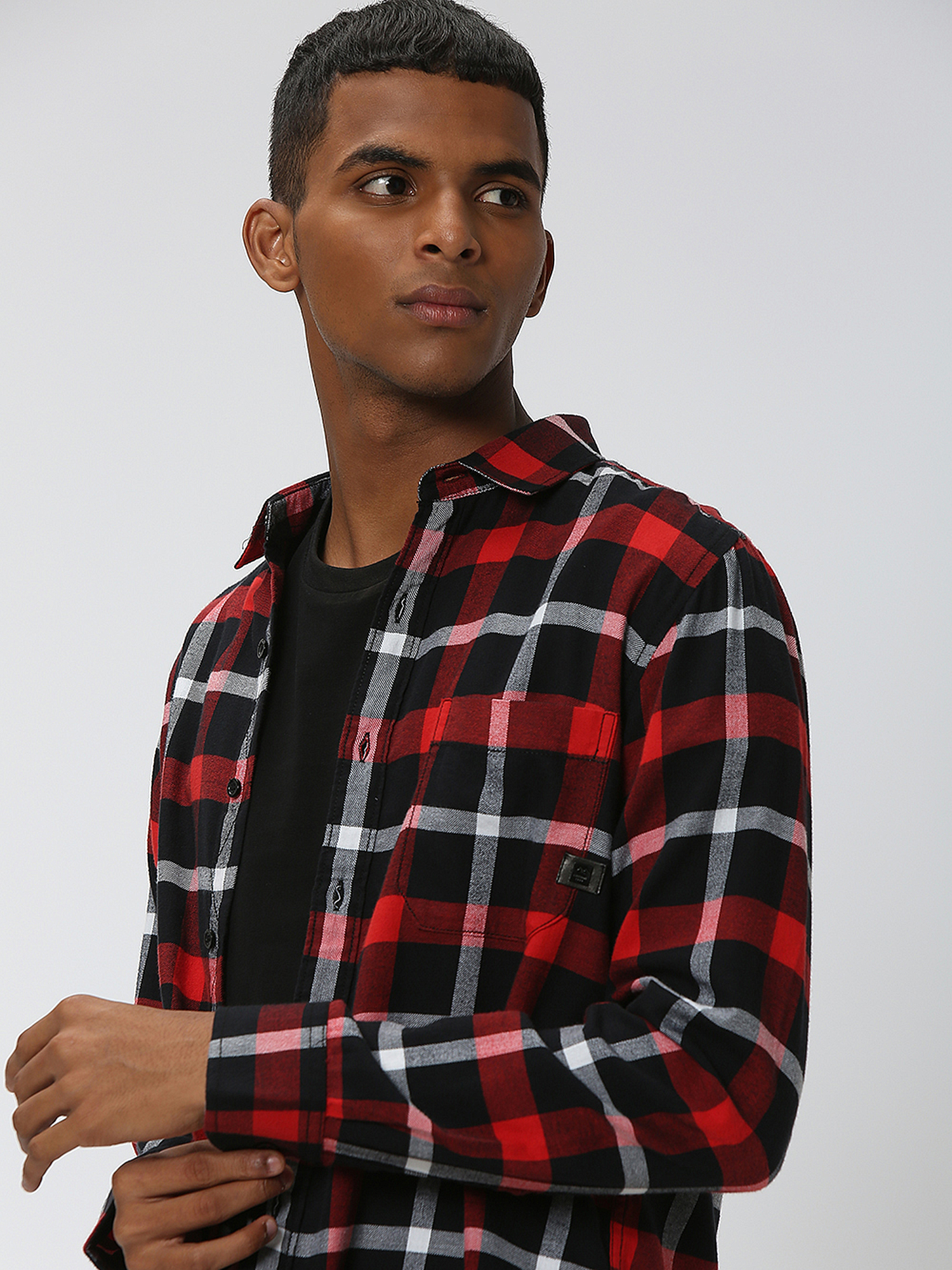 Red and black check shirt with hood online