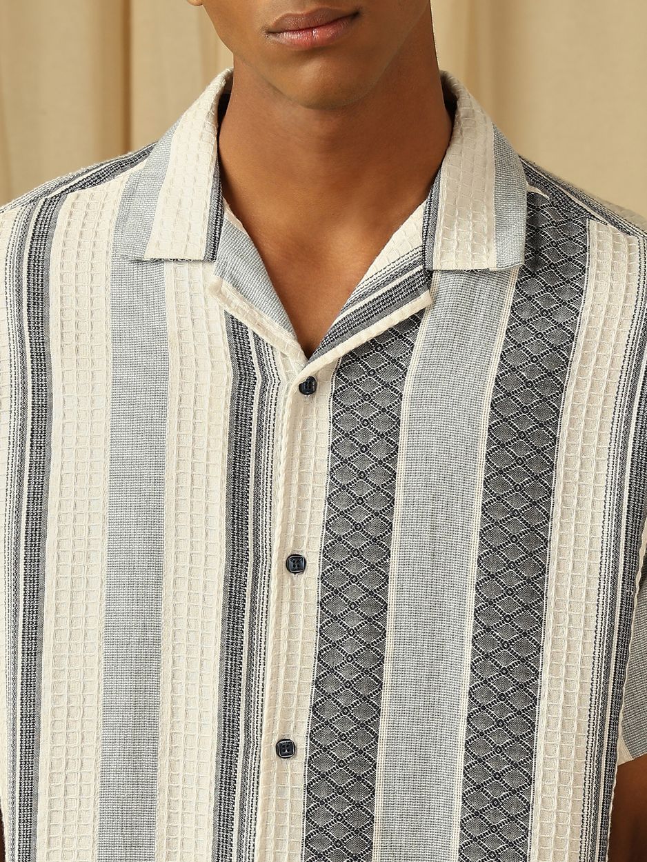 Textured Stripe Loose Fit Casual SHIRTS