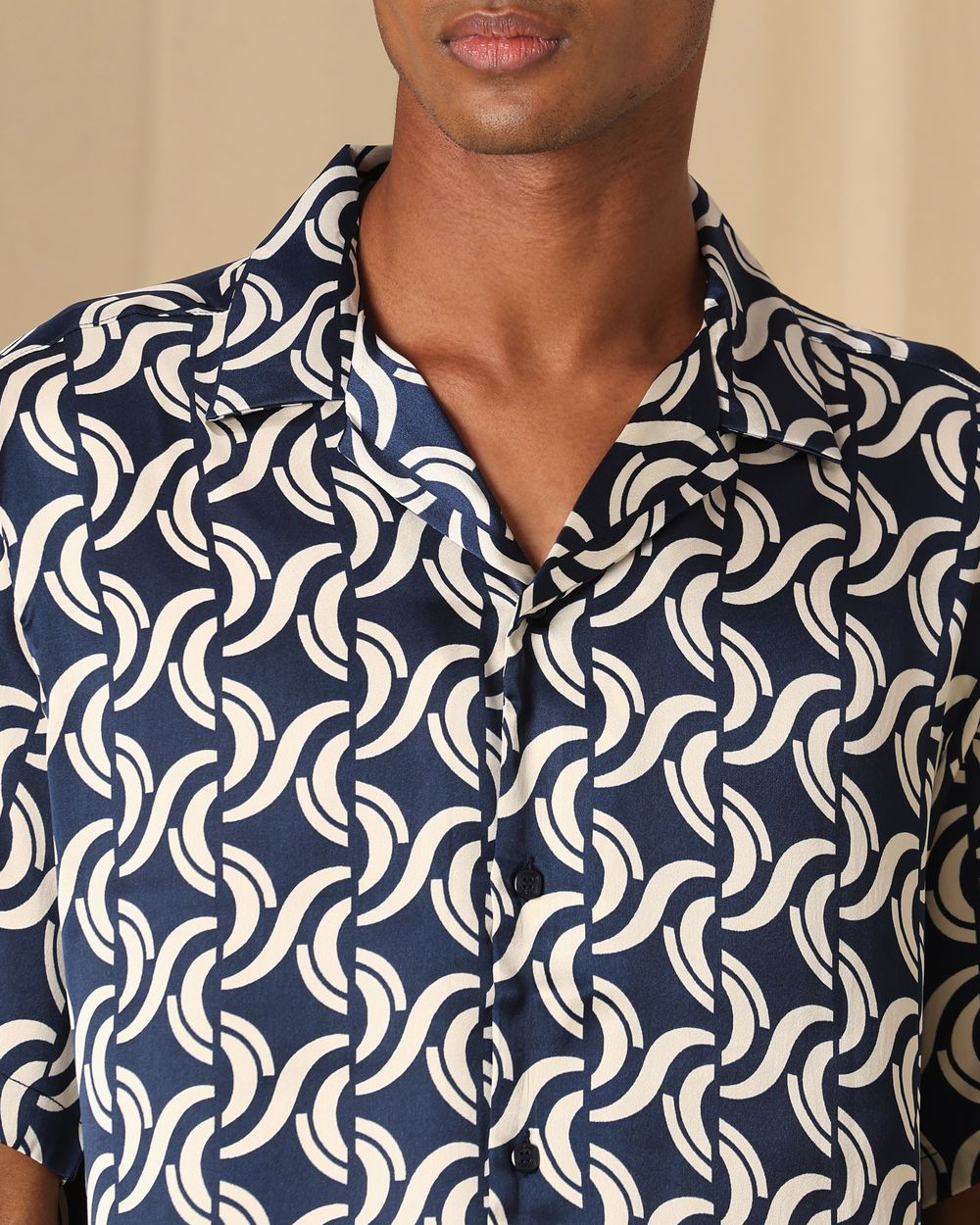 Navy Abstract Print Loose Fit Casual Shirt