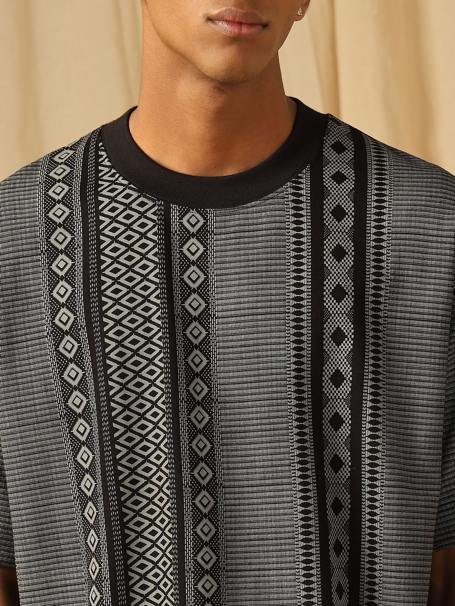 Black Printed Oversized Loose Fit Jersey Tee