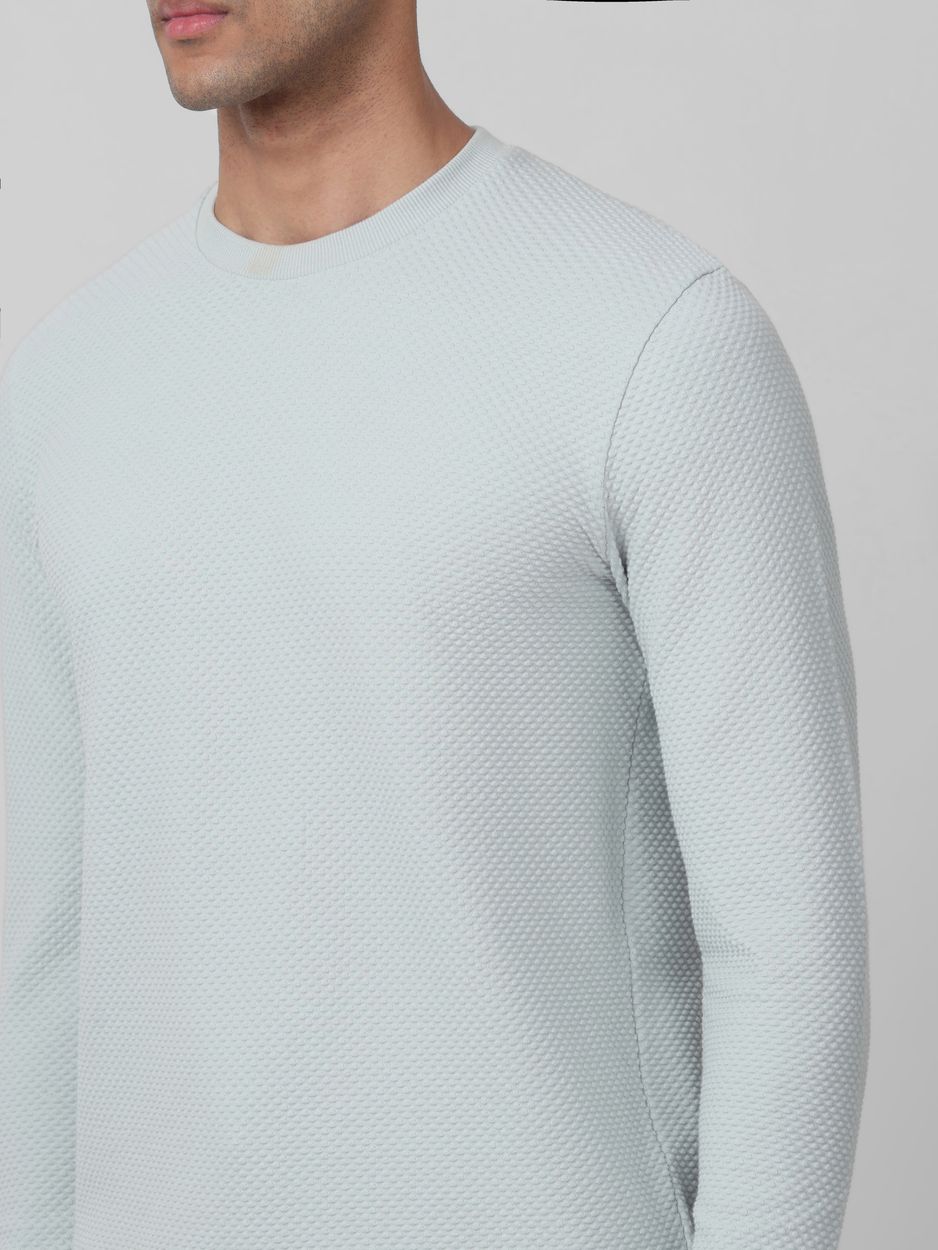 Light Green Textured Plain Long Sleeve T-Shirt