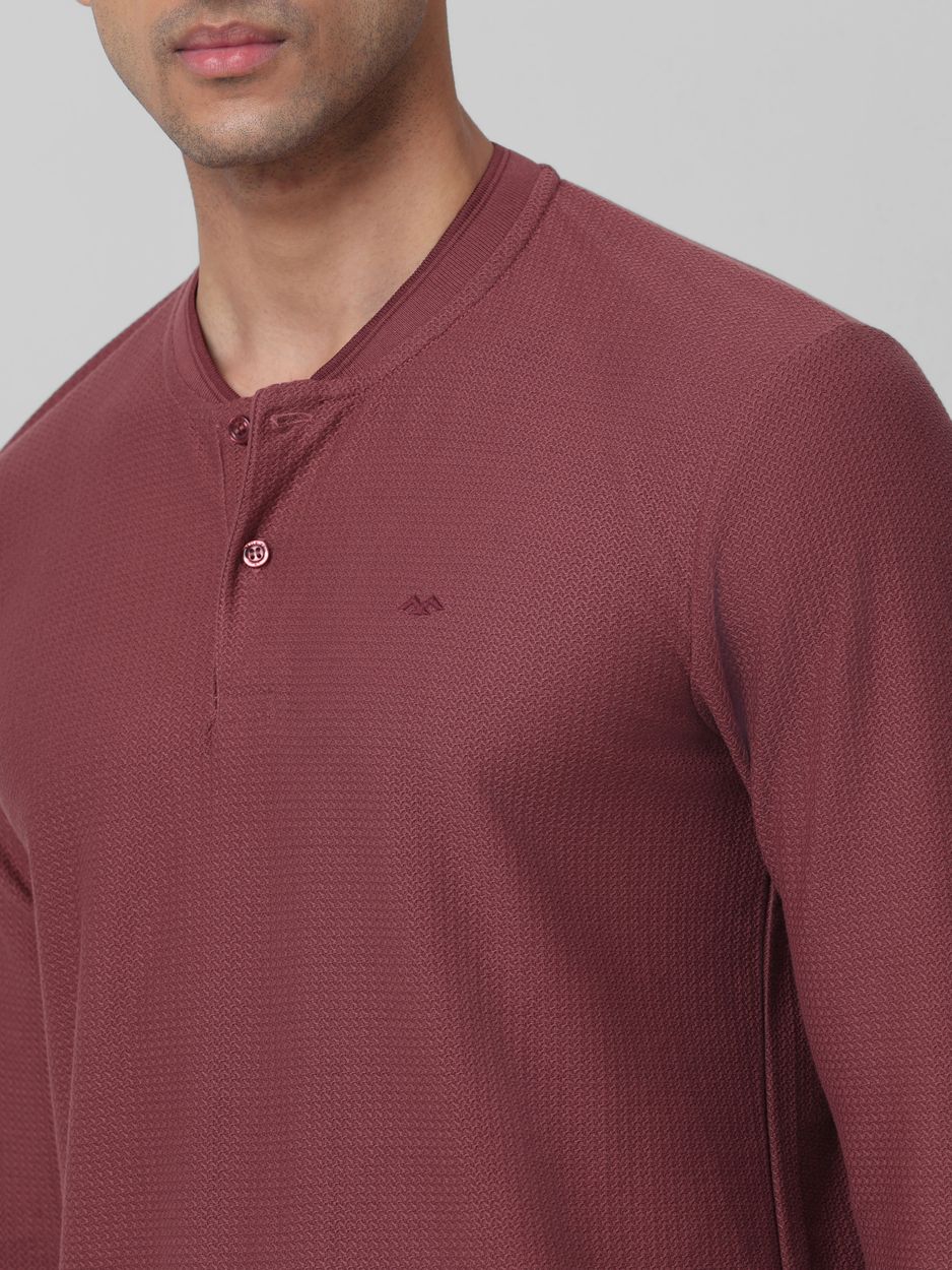 Pink Textured Plain Full Sleeve Casual T-Shirt