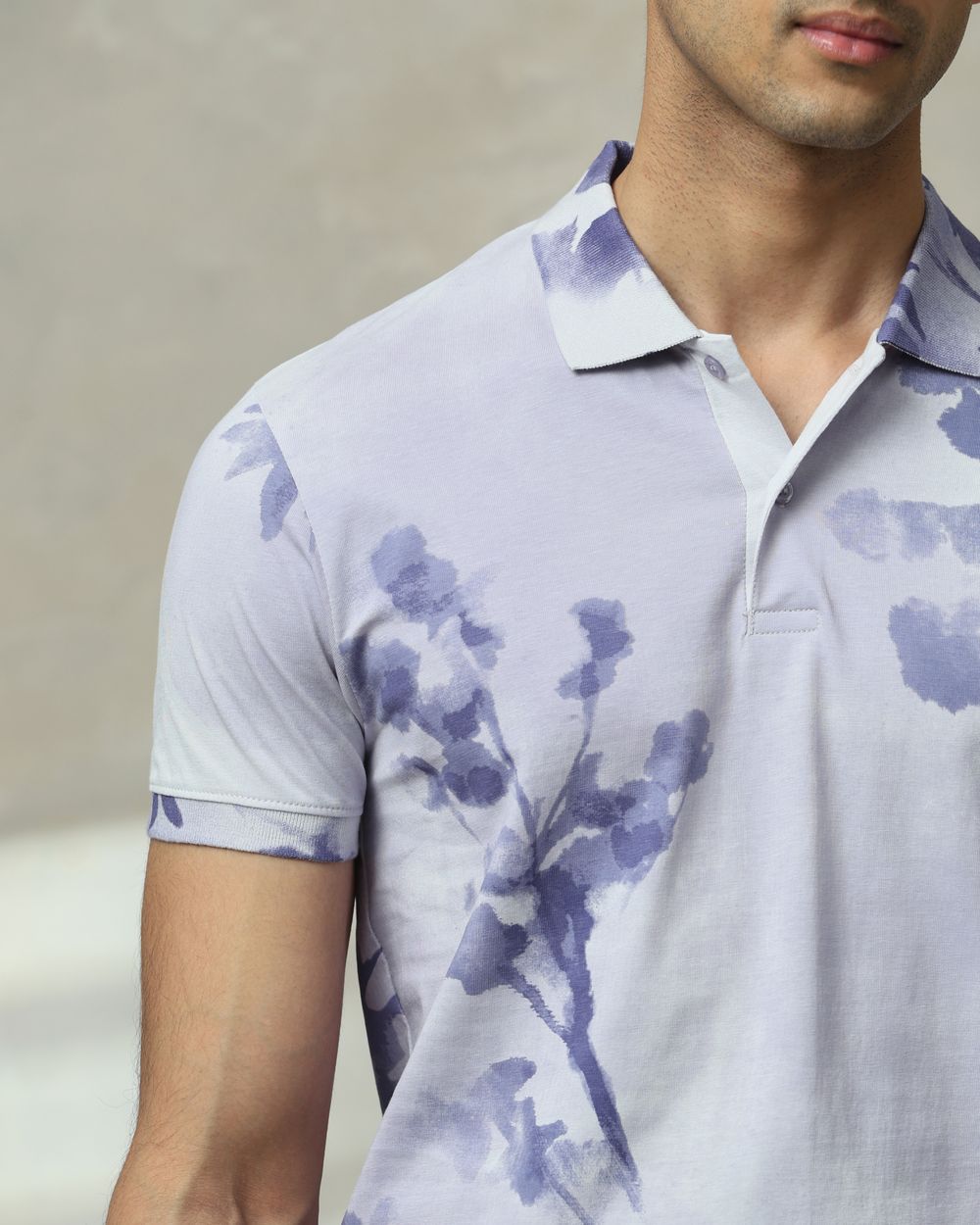 Lilac Floral Print Slim Fit T-Shirt