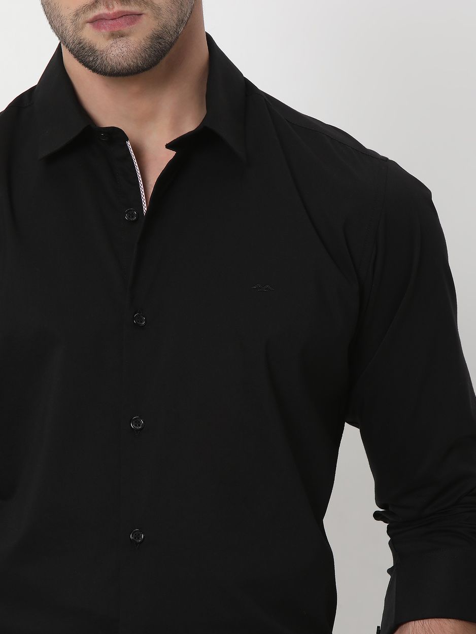 Black Stretch Plain Slim Fit Casual Shirt