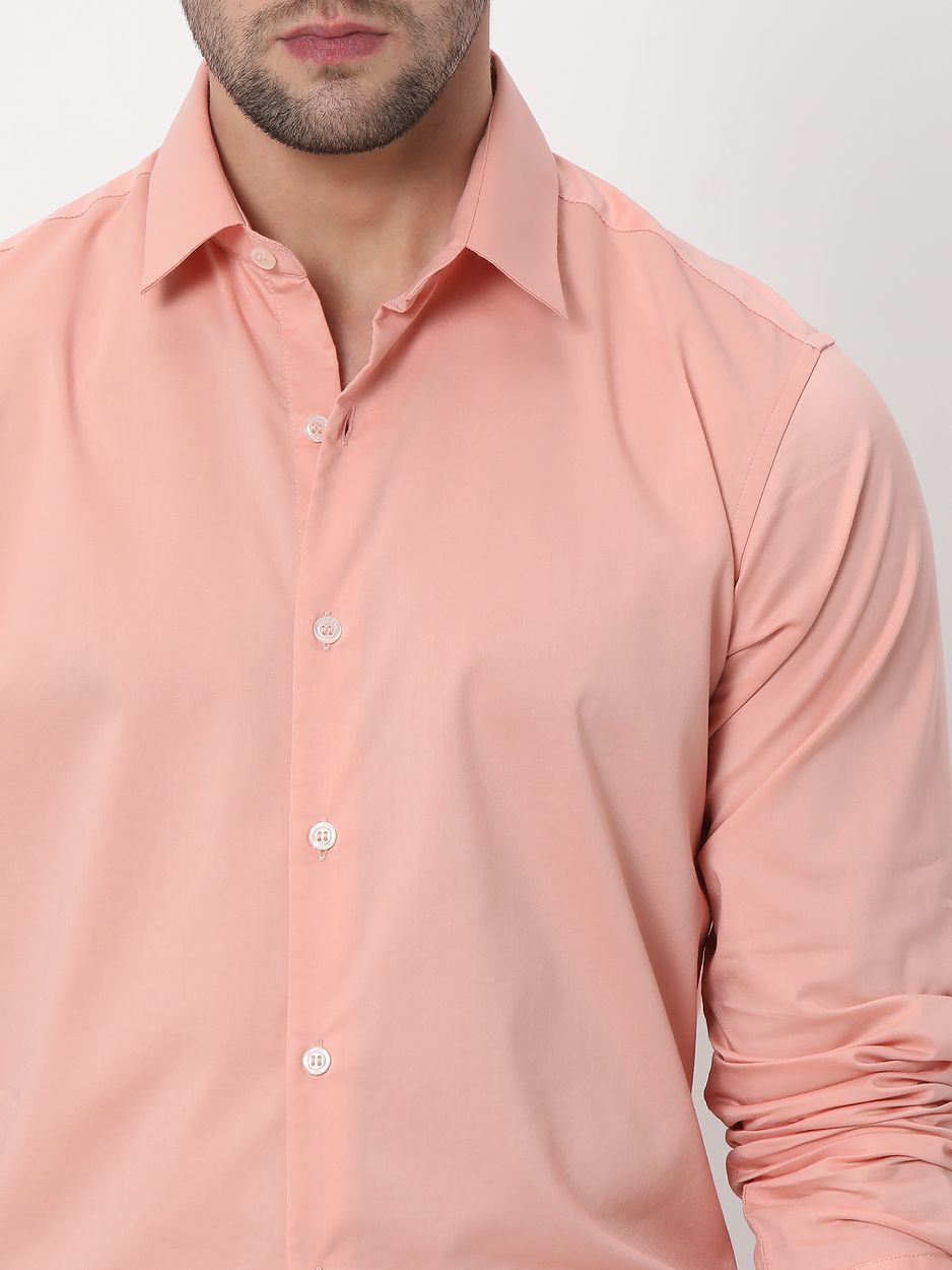 Pink Stretch Plain Slim Fit Casual Shirt