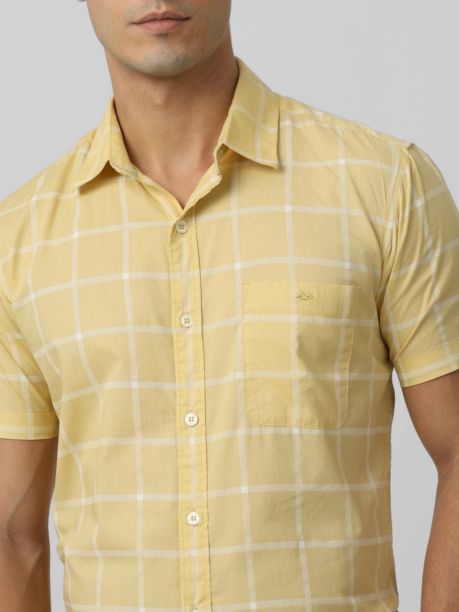 Yellow Windowpane Check Slim Fit Casual Shirt