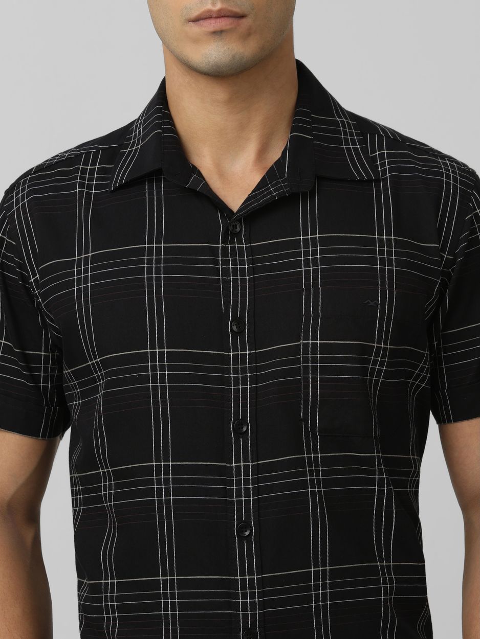 Black Large Check Slim Fit Casual Shirt
