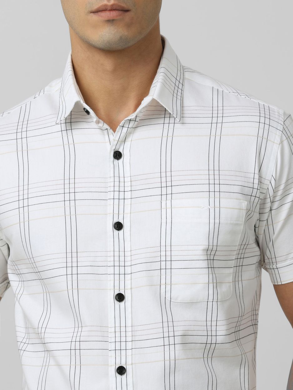 White Large Check Slim Fit Casual Shirt