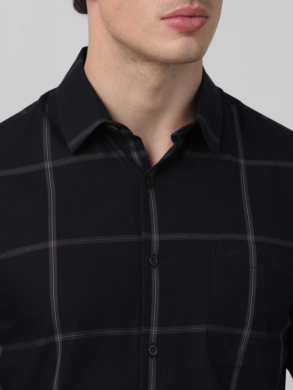 Black Windowpane Check Slim Fit Casual Shirt
