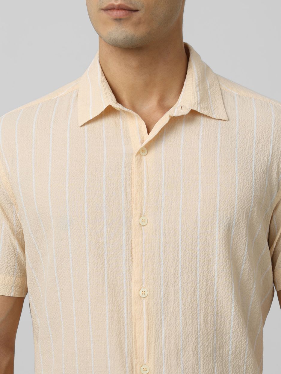 Sage Textured Stripe Slim Fit Casual Shirt
