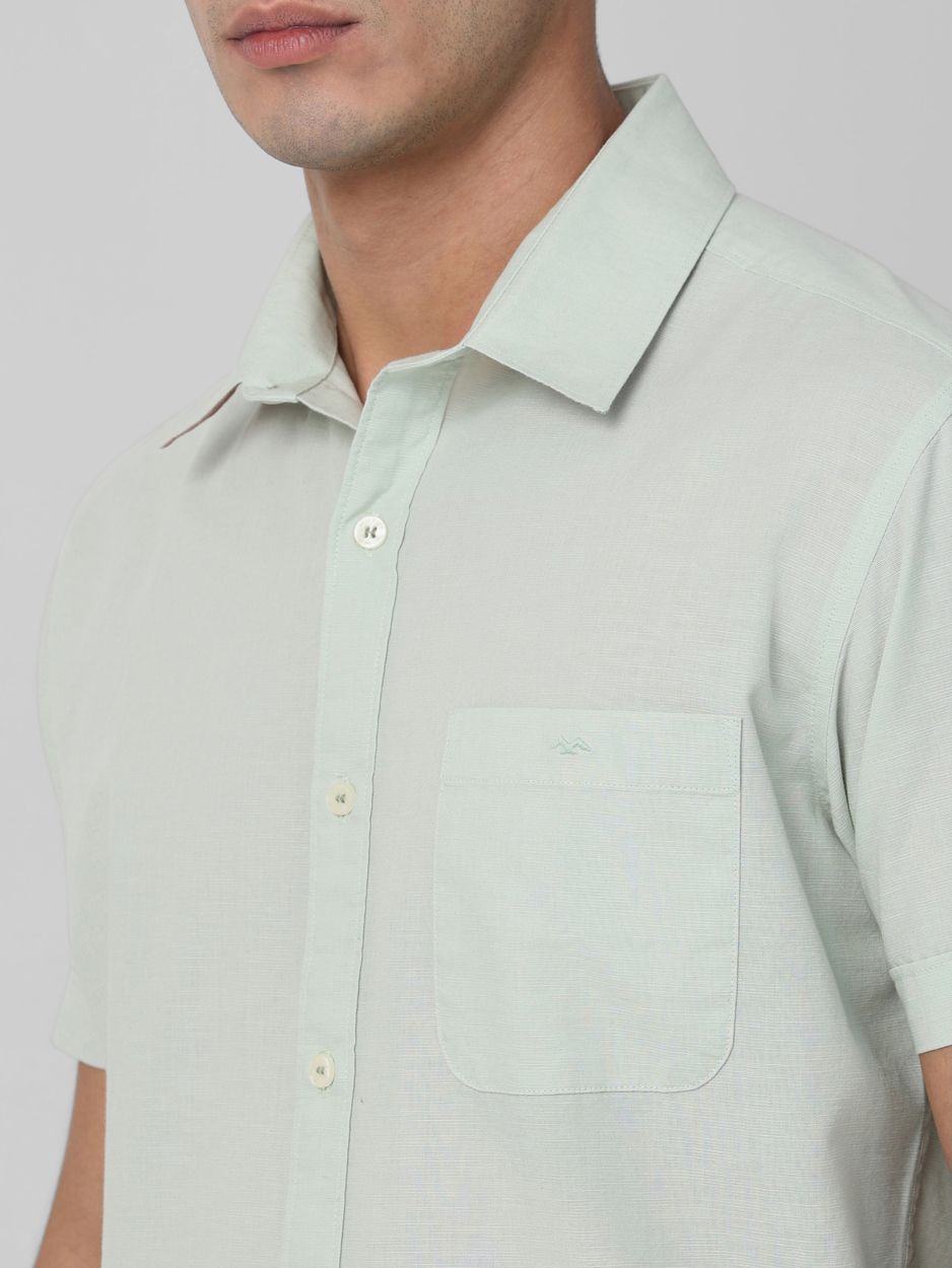 Light Green Cotton Linen Plain Slim Fit Casual Shirt