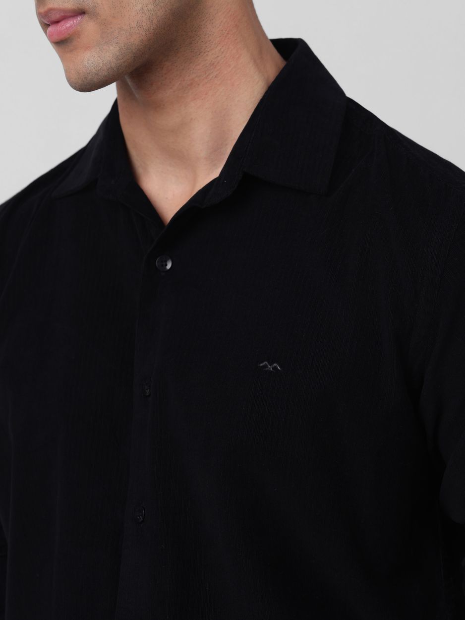 Black Corduroy Plain Slim Fit Casual Shirt