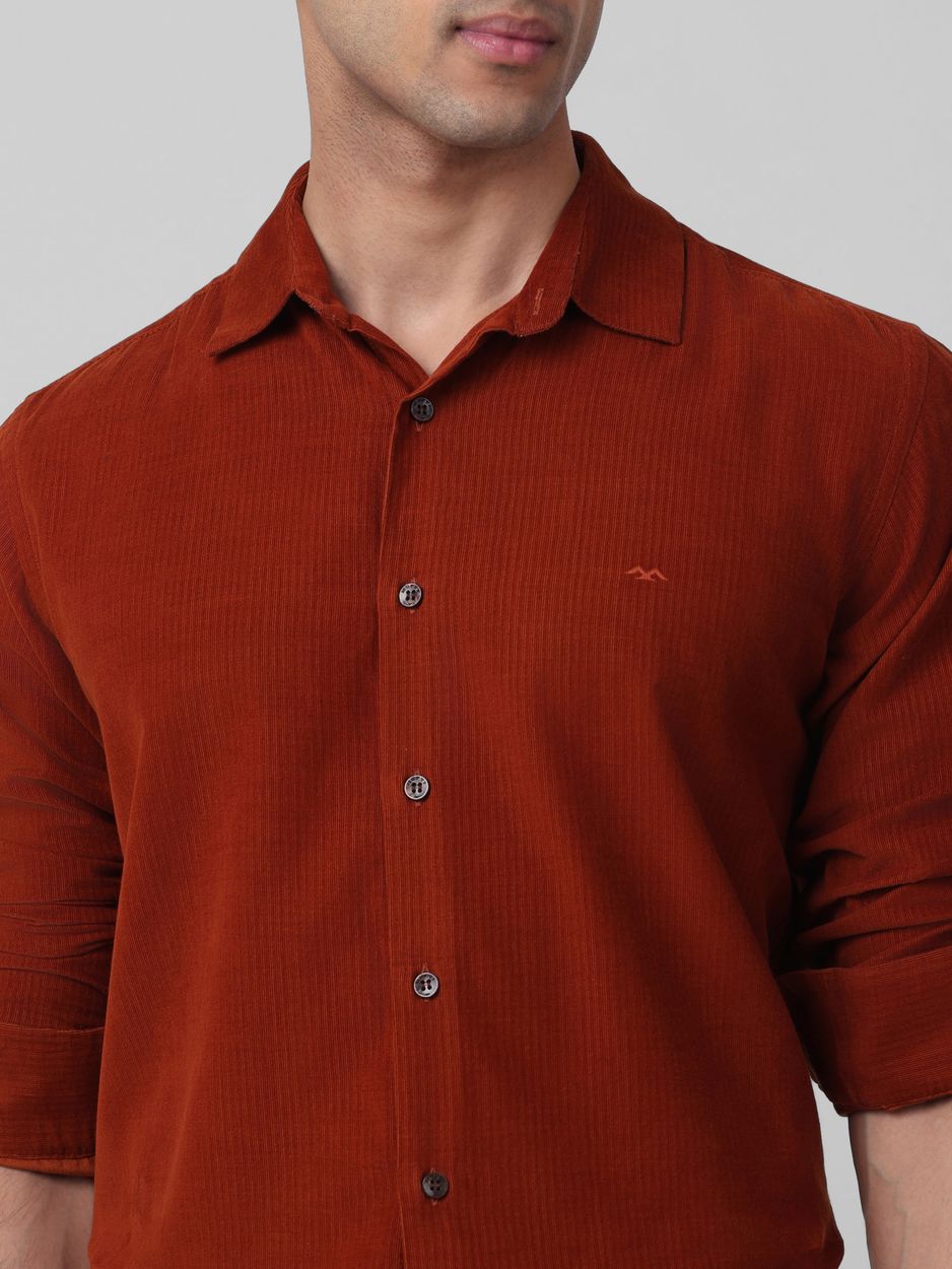 Rust Corduroy Plain Slim Fit Casual Shirt