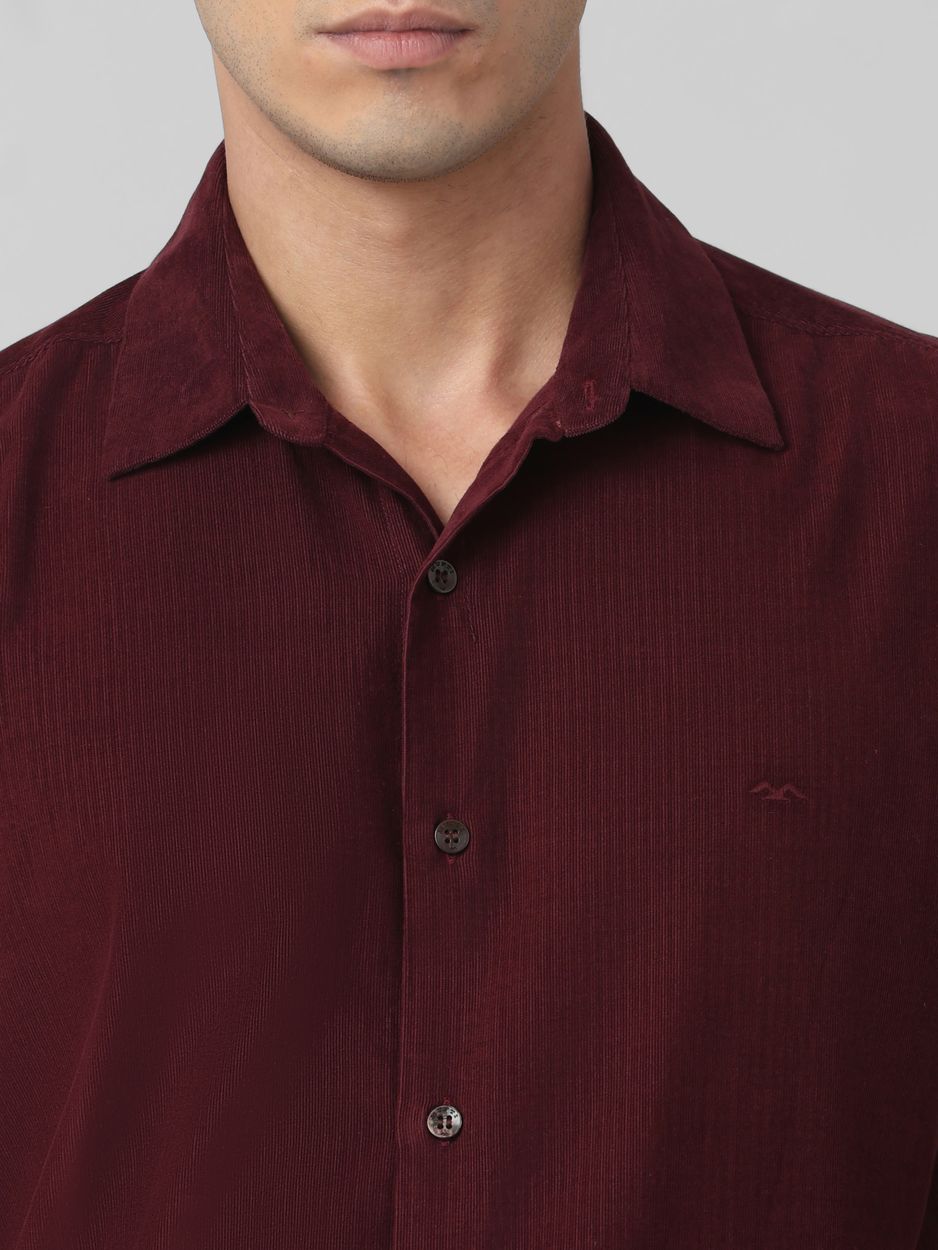 Plum Corduroy Plain Slim Fit Casual Shirt