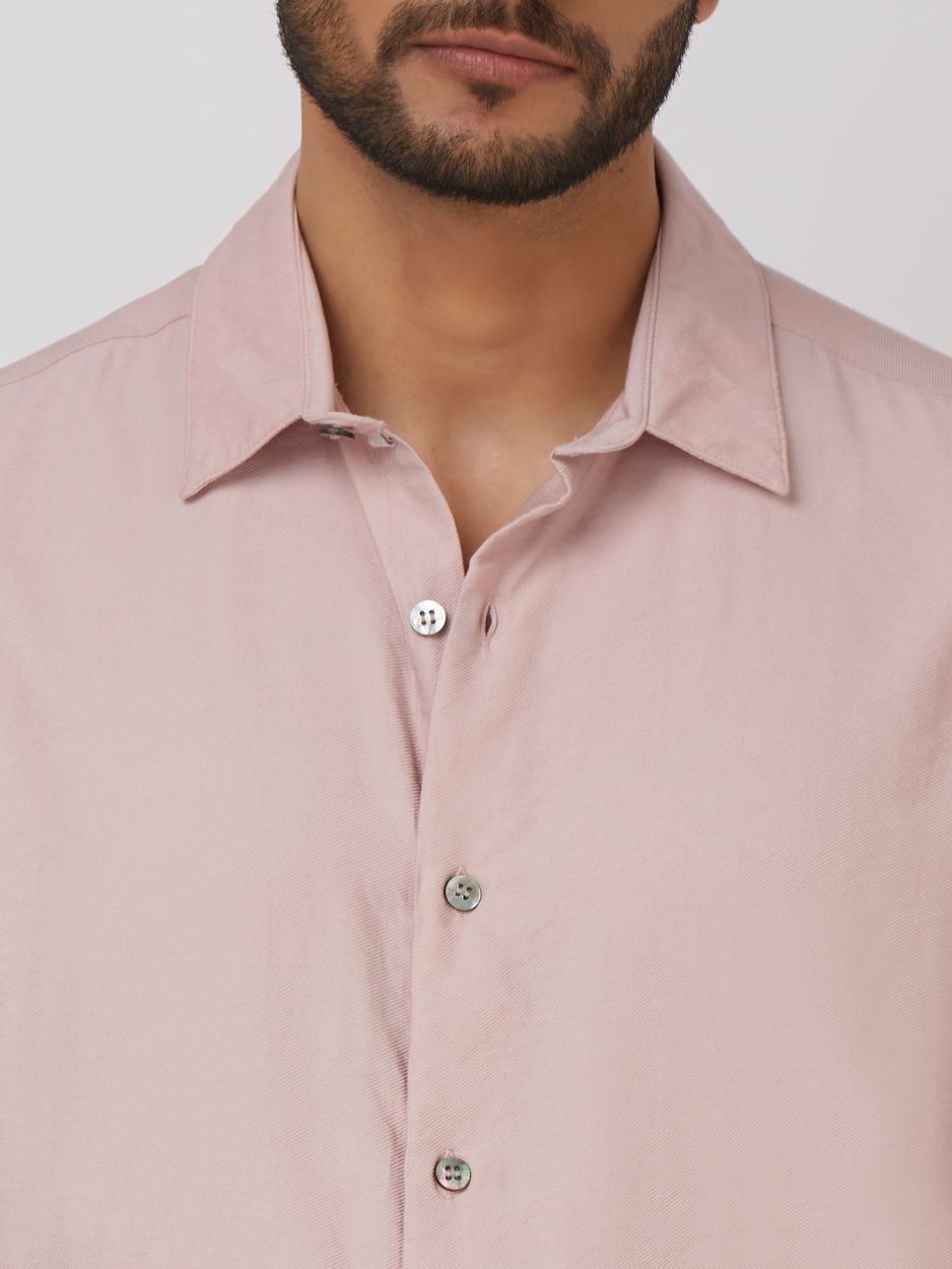 Pastel Pink Textured Plain Slim Fit Casual Shirt