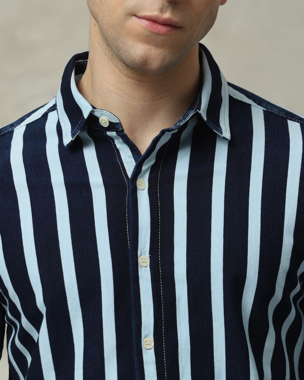 Indigo Blue Denim Stripe Slim Fit Casual Shirt