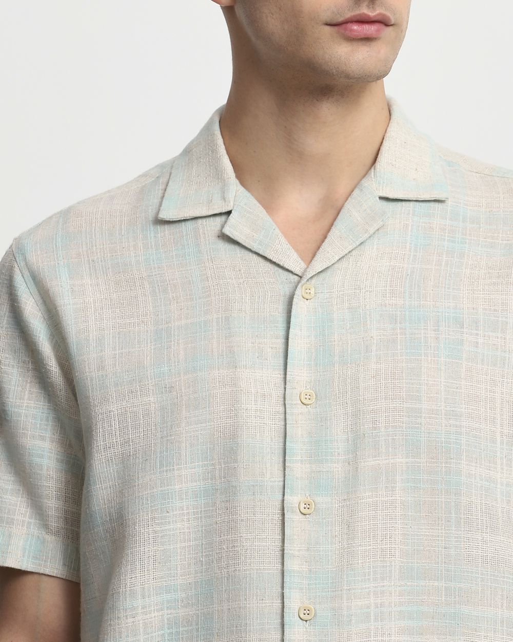 Light Green Square Check Relaxed Fit Casual Shirt