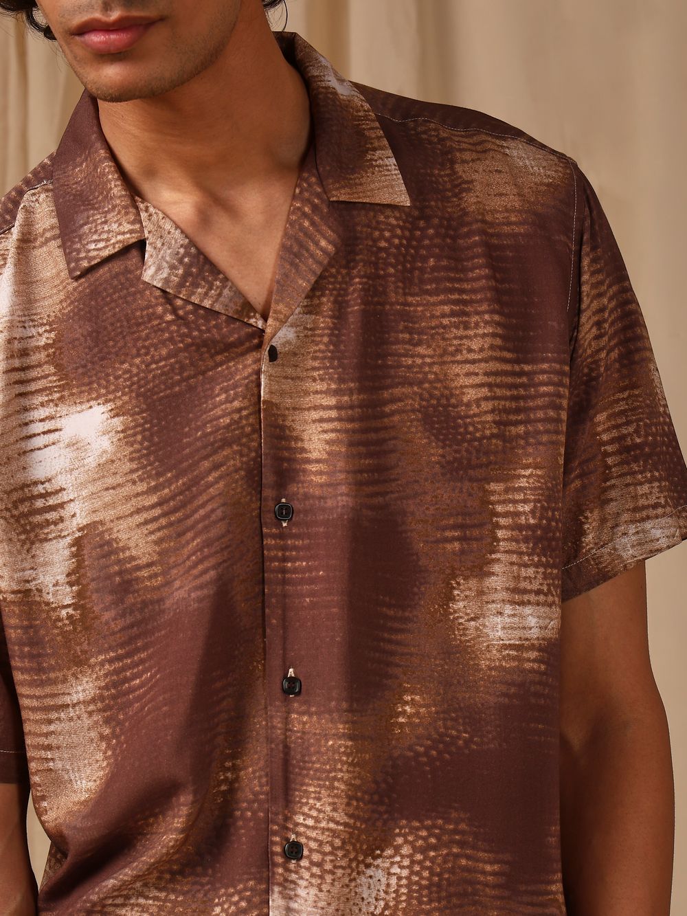 Brown Abstract Print Loose Fit Casual Shirt