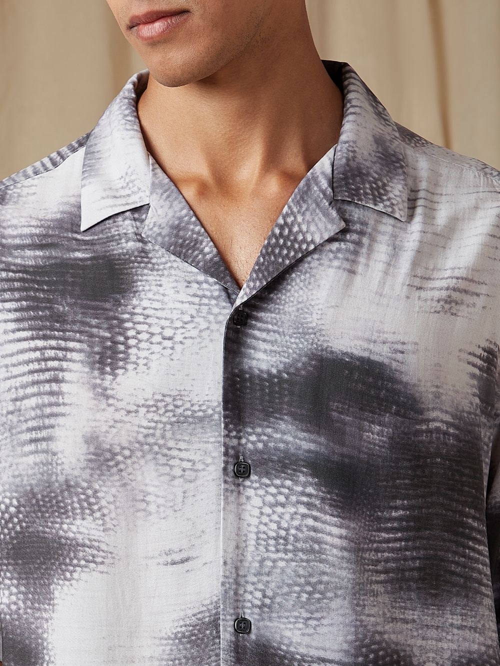 Grey Abstract Print Loose Fit Casual Shirt