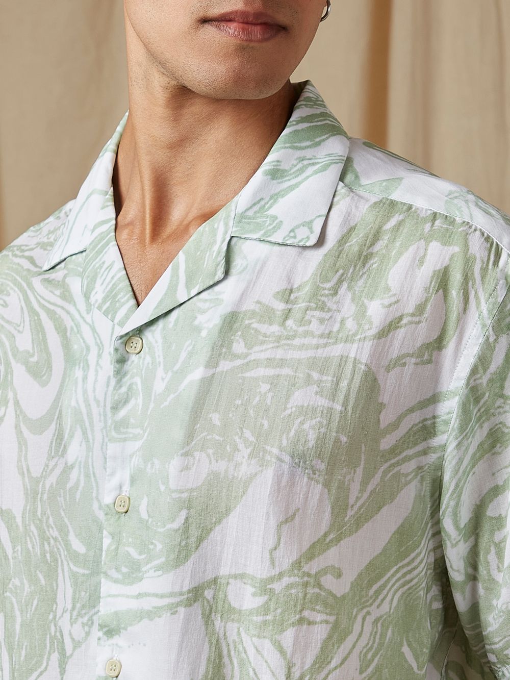 Light Green Marble Print Loose Fit Casual Shirt