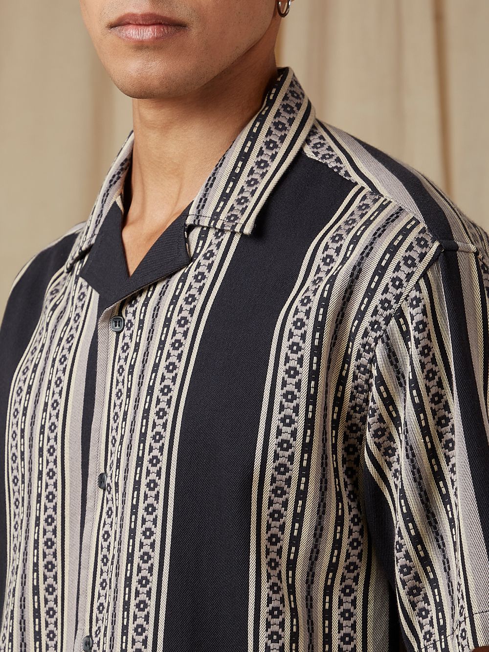 Charcoal Jacquard Stripe Loose Fit Casual Shirt